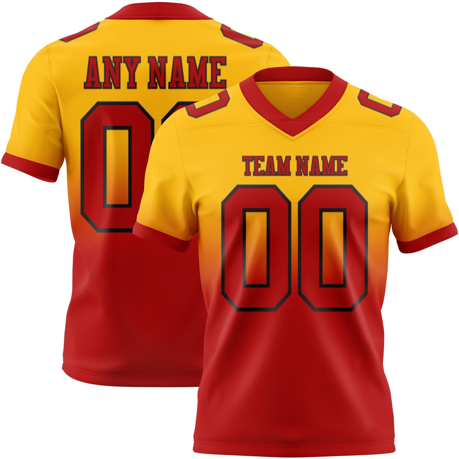 Custom Gold Red-Black Authentic Fade Fashion Football Jersey - Main View