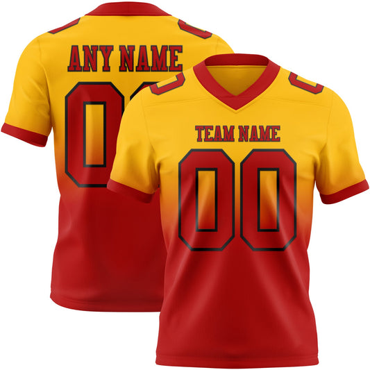 Custom Gold Red-Black Authentic Fade Fashion Football Jersey - Main View