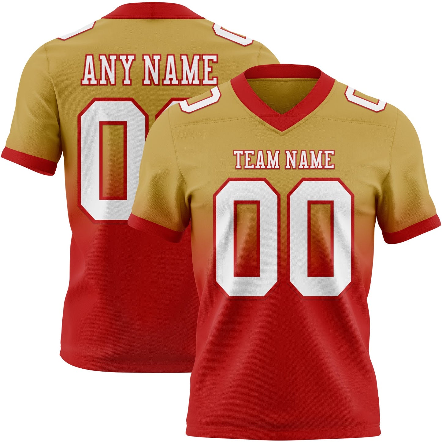 Custom Old Gold White-Red Authentic Fade Fashion Football Jersey - Main View