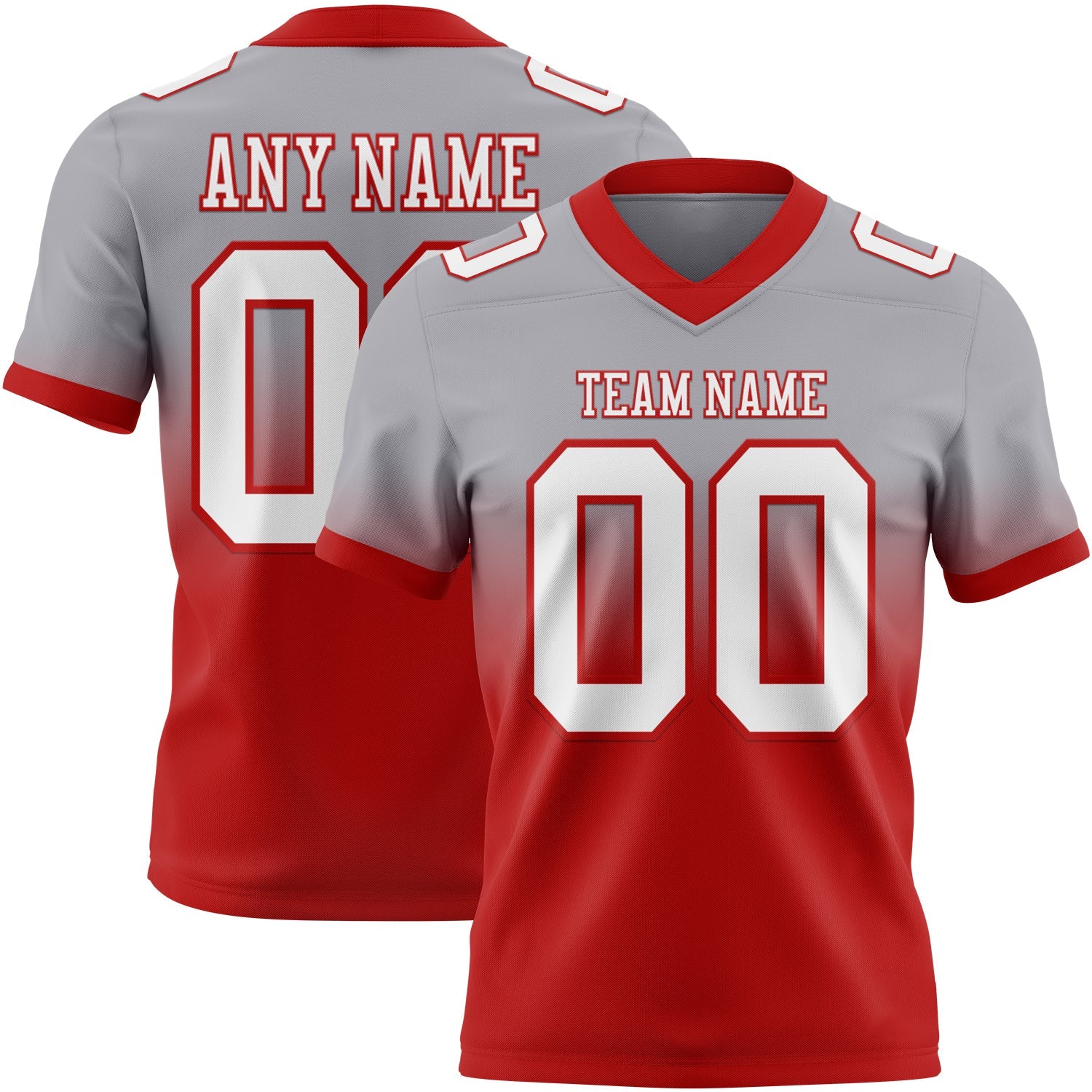 Custom Gray White-Red Authentic Fade Fashion Football Jersey - Main View