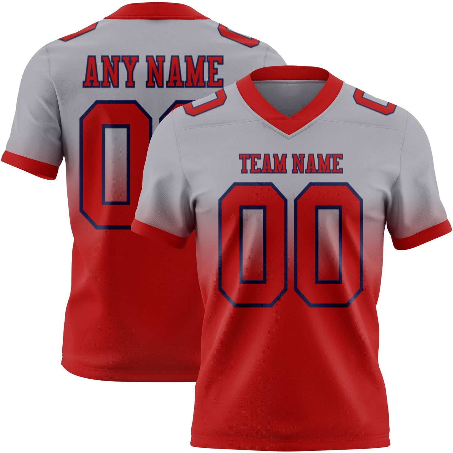 Custom Gray Red-Navy Authentic Fade Fashion Football Jersey - Main View
