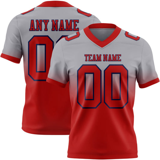 Custom Gray Red-Navy Authentic Fade Fashion Football Jersey - Main View