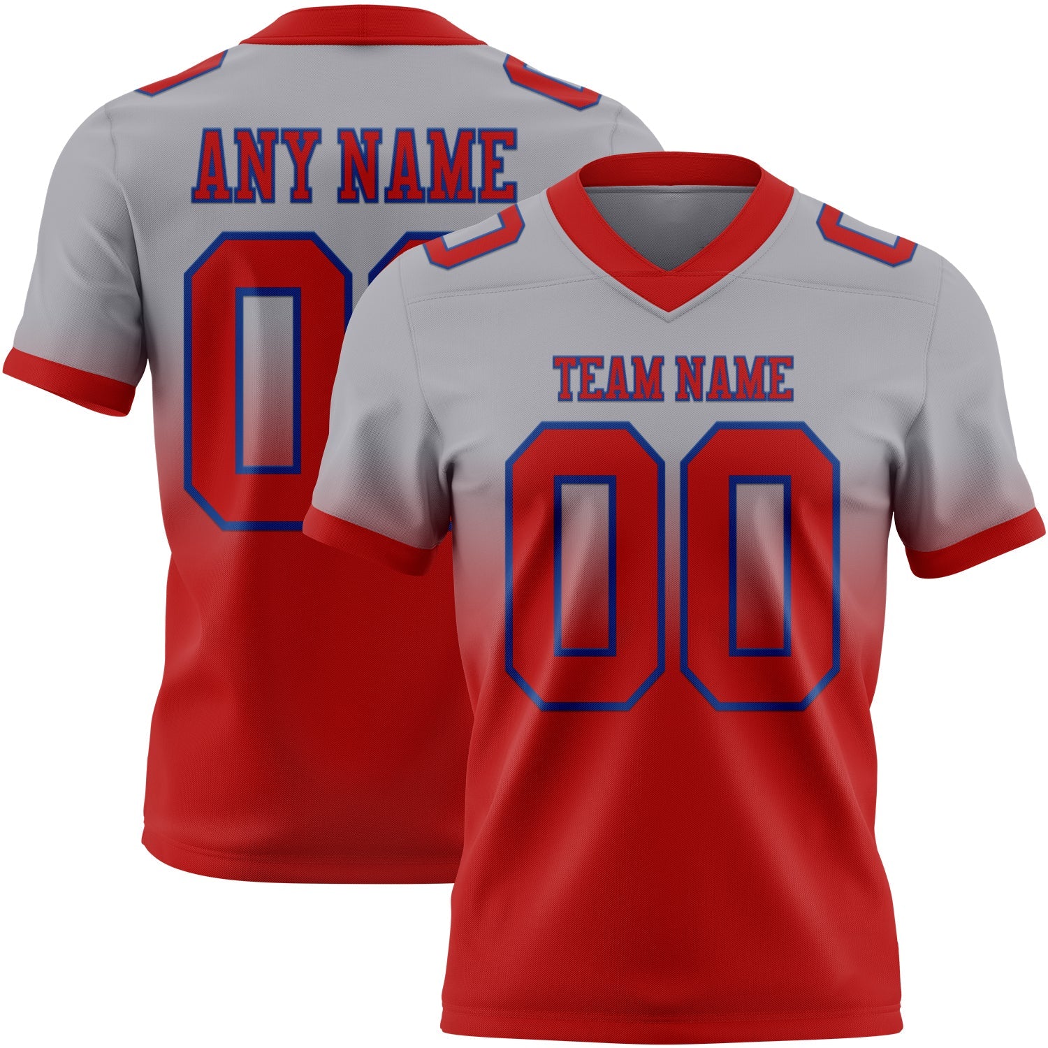 Custom Gray Red-Royal Authentic Fade Fashion Football Jersey - Main View