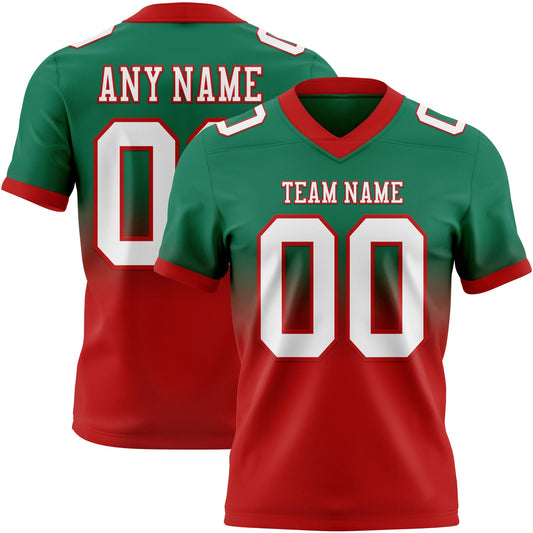 Custom Kelly Green White-Red Authentic Fade Fashion Football Jersey - Main View
