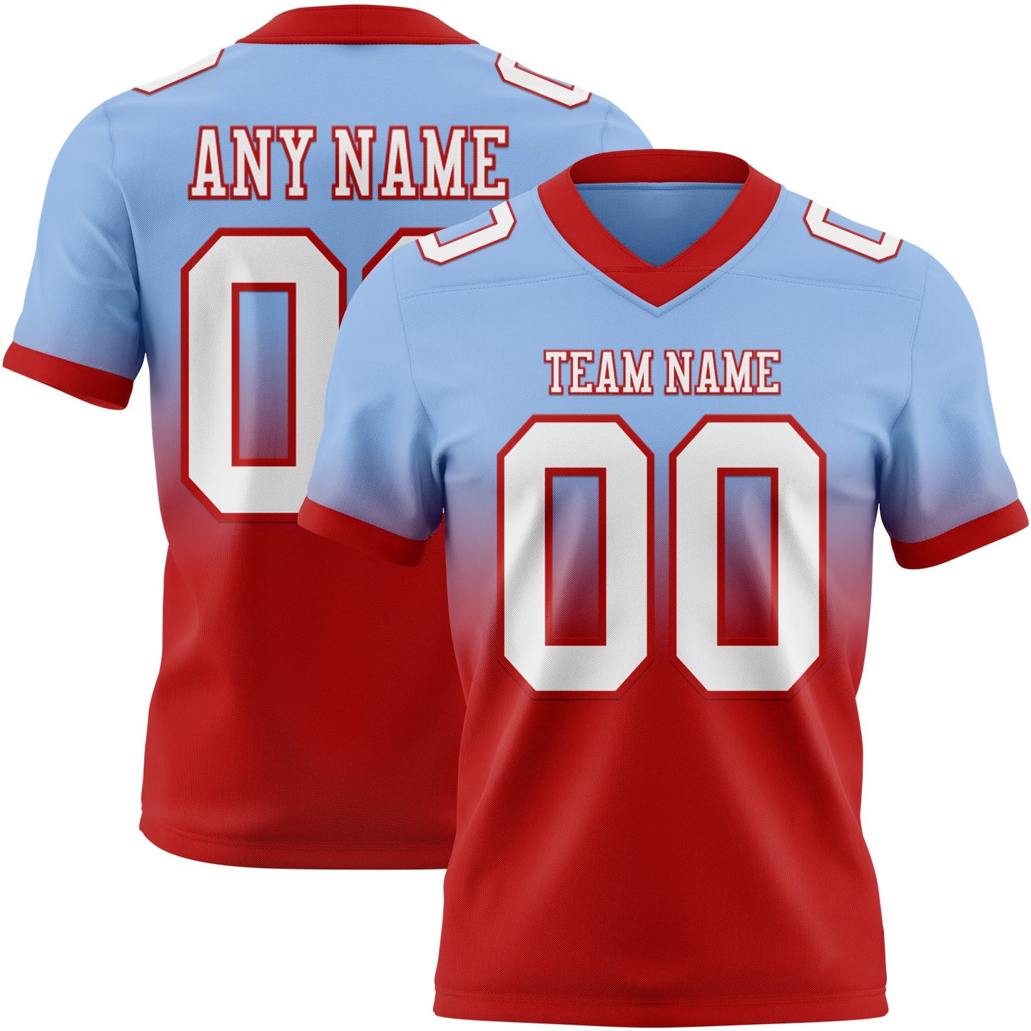 Custom Light Blue White-Red Authentic Fade Fashion Football Jersey - Main View