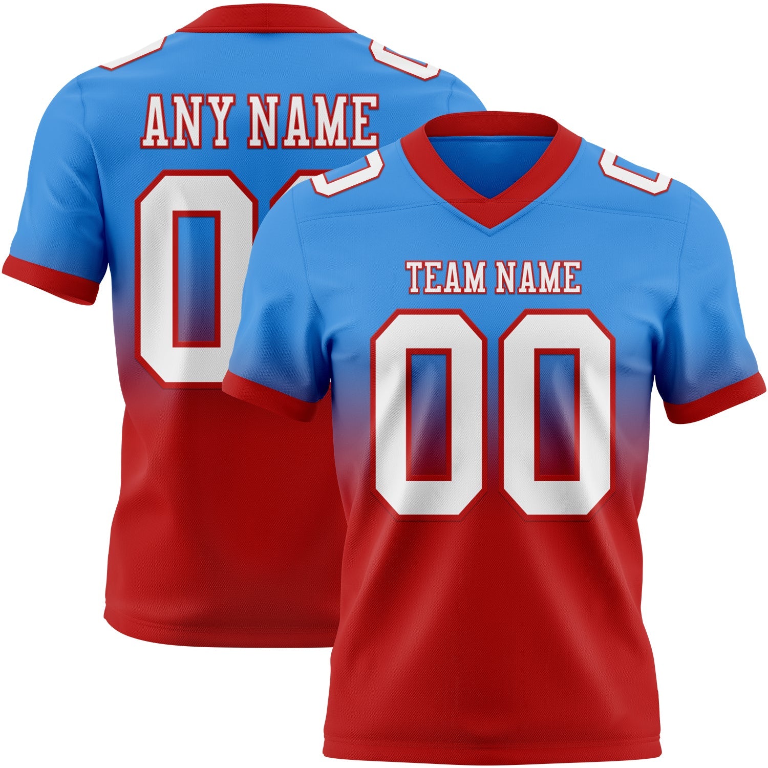 Custom Powder Blue White-Red Authentic Fade Fashion Football Jersey - Main View