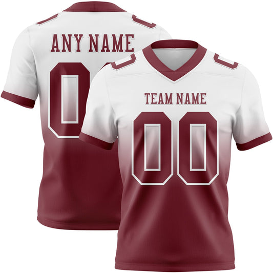 Custom White Burgundy Authentic Fade Fashion Football Jersey - Main View
