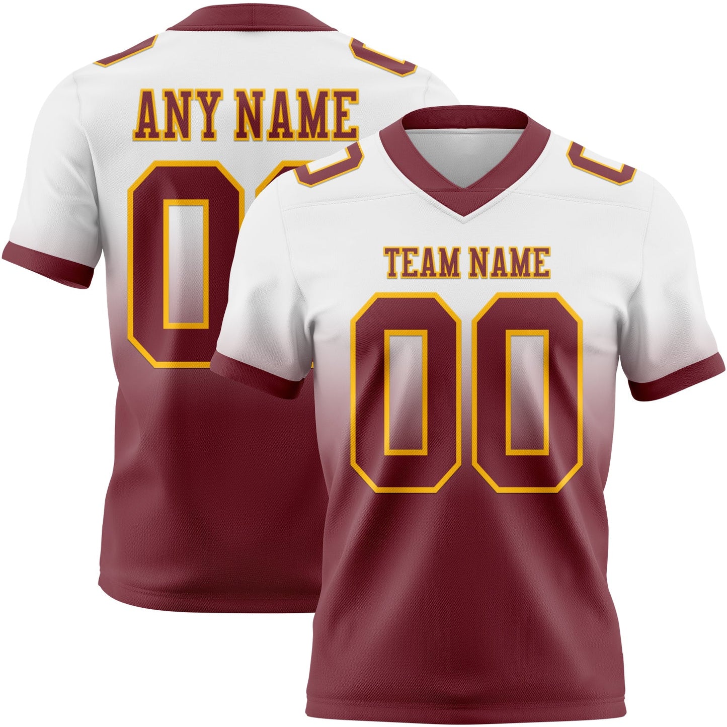Custom White Burgundy-Gold Authentic Fade Fashion Football Jersey - Main View
