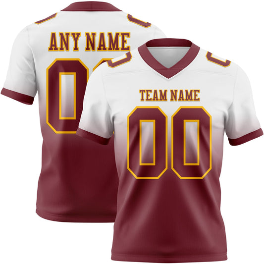 Custom White Burgundy-Gold Authentic Fade Fashion Football Jersey - Main View