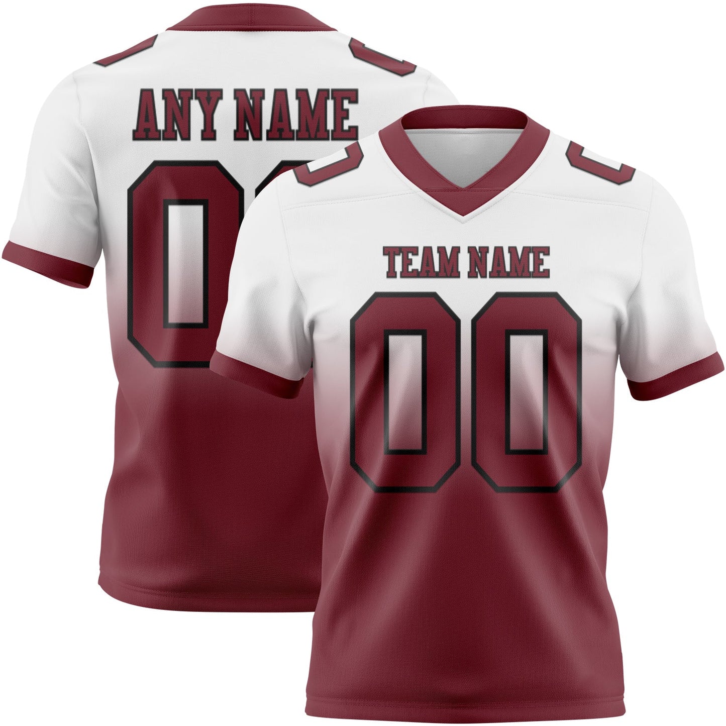 Custom White Burgundy-Black Authentic Fade Fashion Football Jersey - Main View