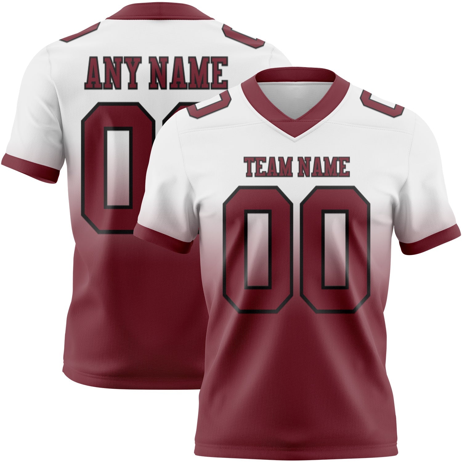 Custom White Burgundy-Black Authentic Fade Fashion Football Jersey - Main View
