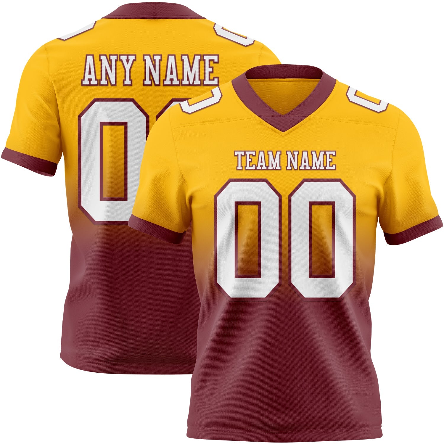 Custom Gold White-Burgundy Authentic Fade Fashion Football Jersey - Main View
