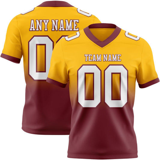 Custom Gold White-Burgundy Authentic Fade Fashion Football Jersey - Main View