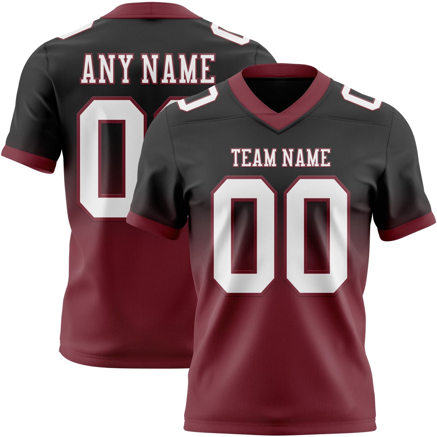 Custom Black White-Burgundy Authentic Fade Fashion Football Jersey - Main View