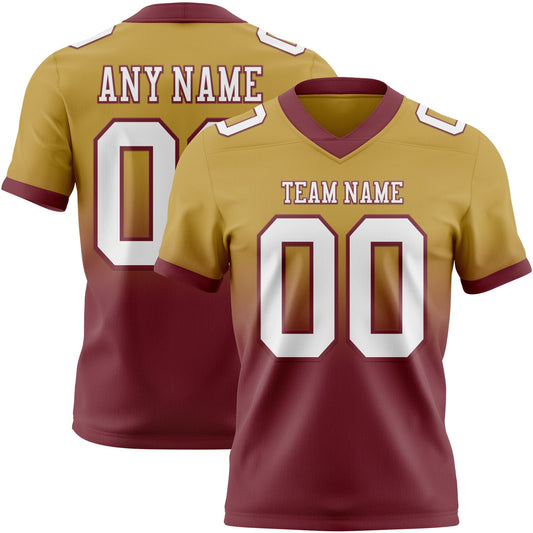 Custom Old Gold White-Burgundy Authentic Fade Fashion Football Jersey - Main View