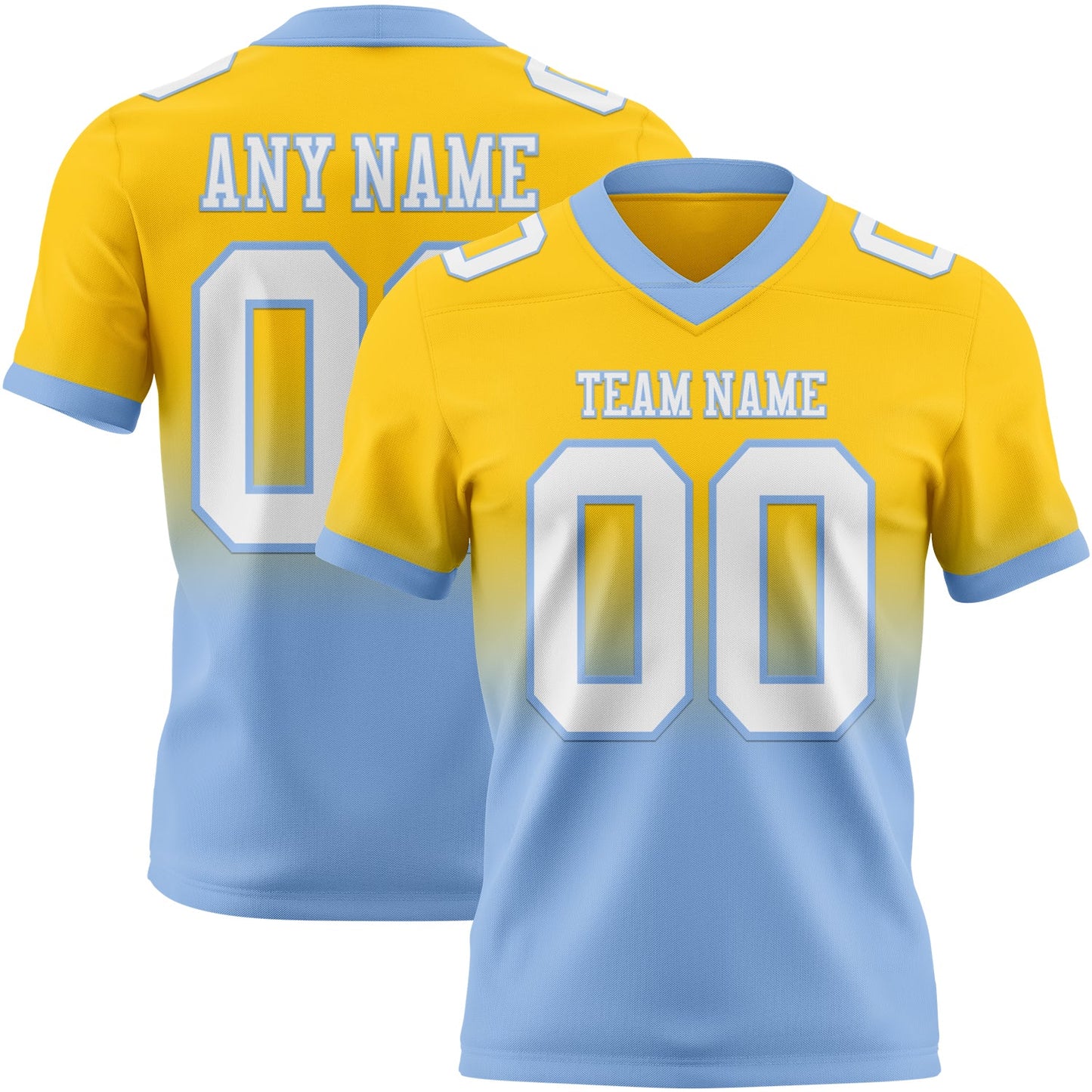Custom Yellow White-Light Blue Authentic Fade Fashion Football Jersey - Main View