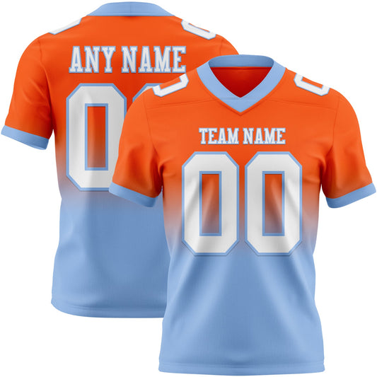 Custom Orange White-Light Blue Authentic Fade Fashion Football Jersey - Main View