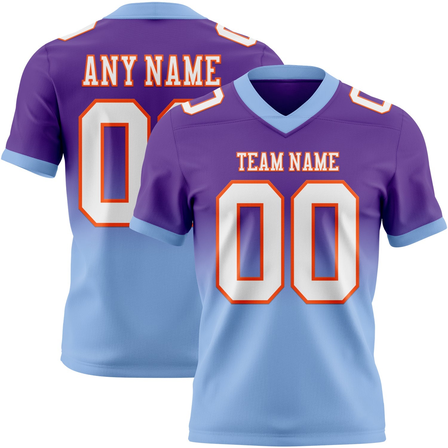 Custom Purple White Light Blue-Orange Authentic Fade Fashion Football Jersey - Main View