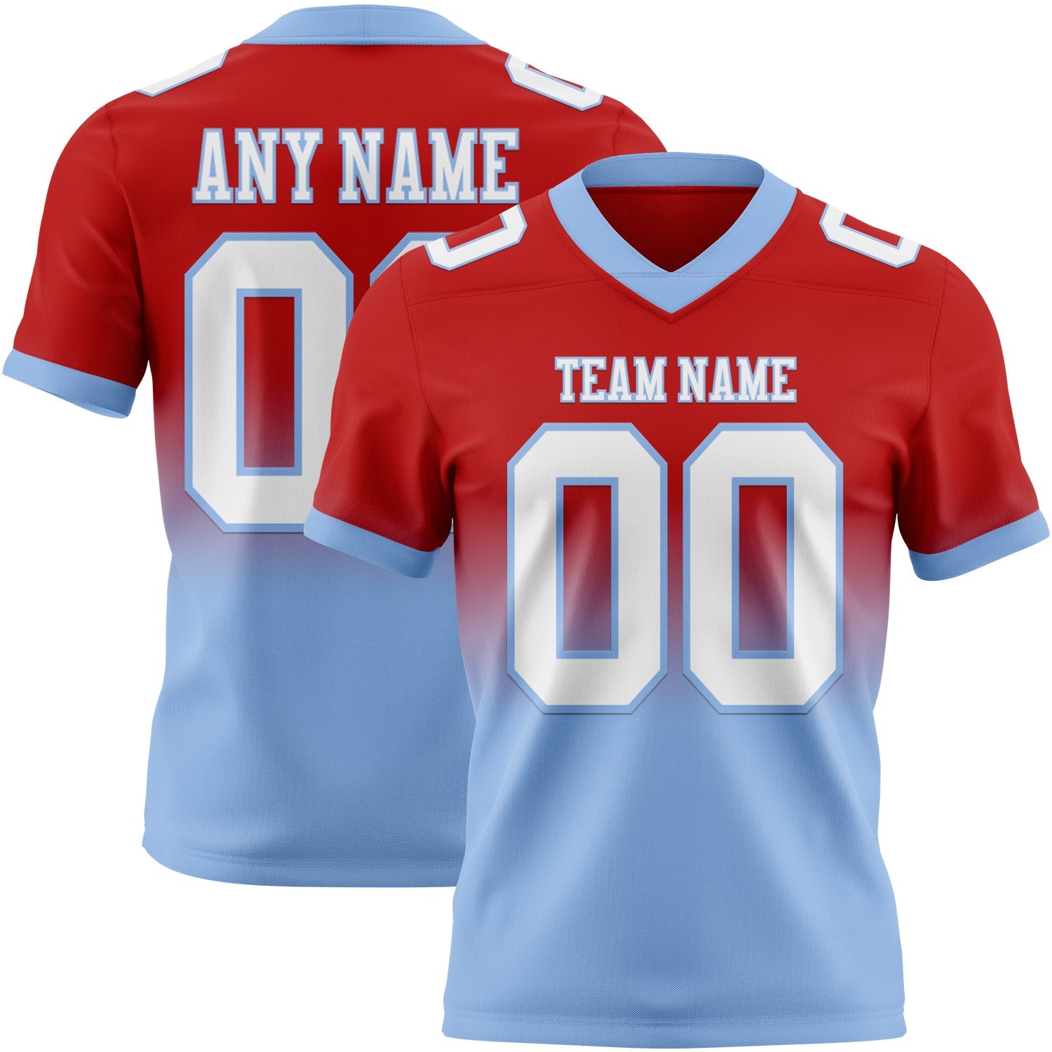 Custom Red White-Light Blue Authentic Fade Fashion Football Jersey - Main View