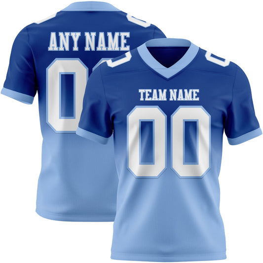Custom Royal White-Light Blue Authentic Fade Fashion Football Jersey - Main View