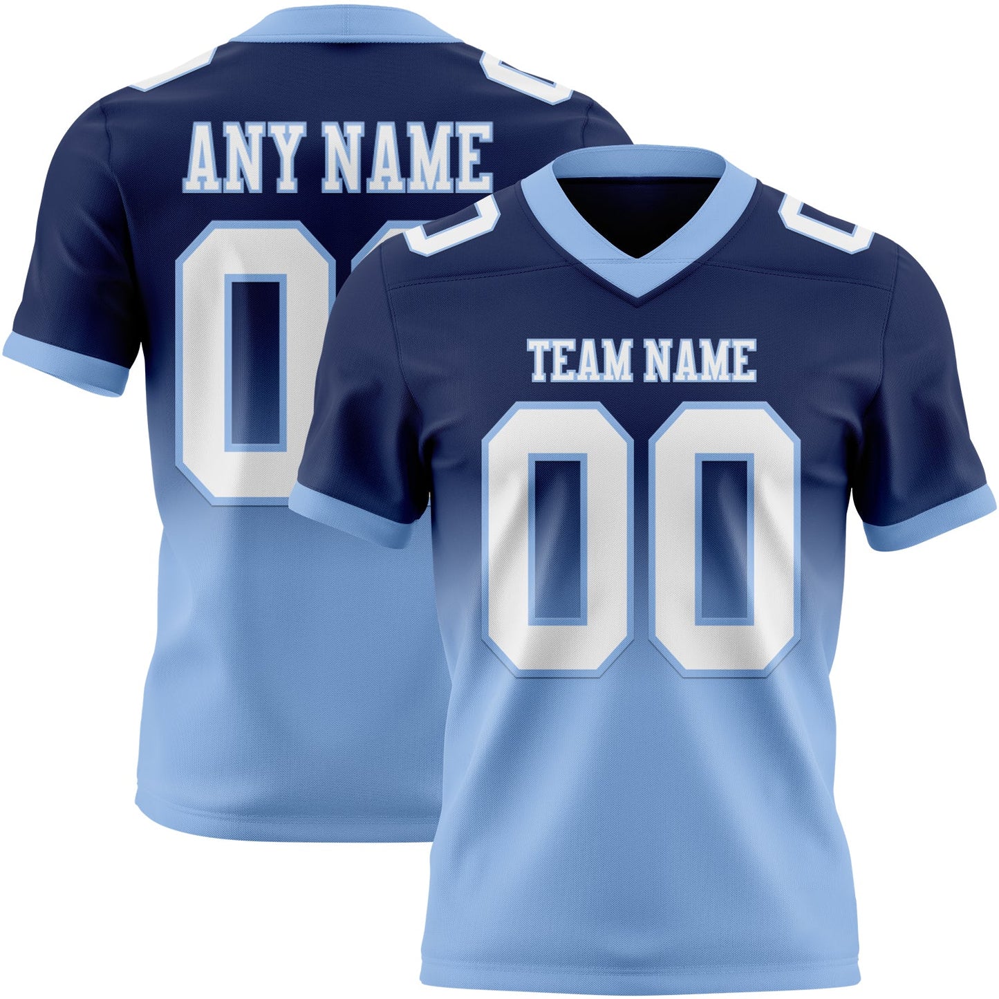 Custom Navy White-Light Blue Authentic Fade Fashion Football Jersey - Main View