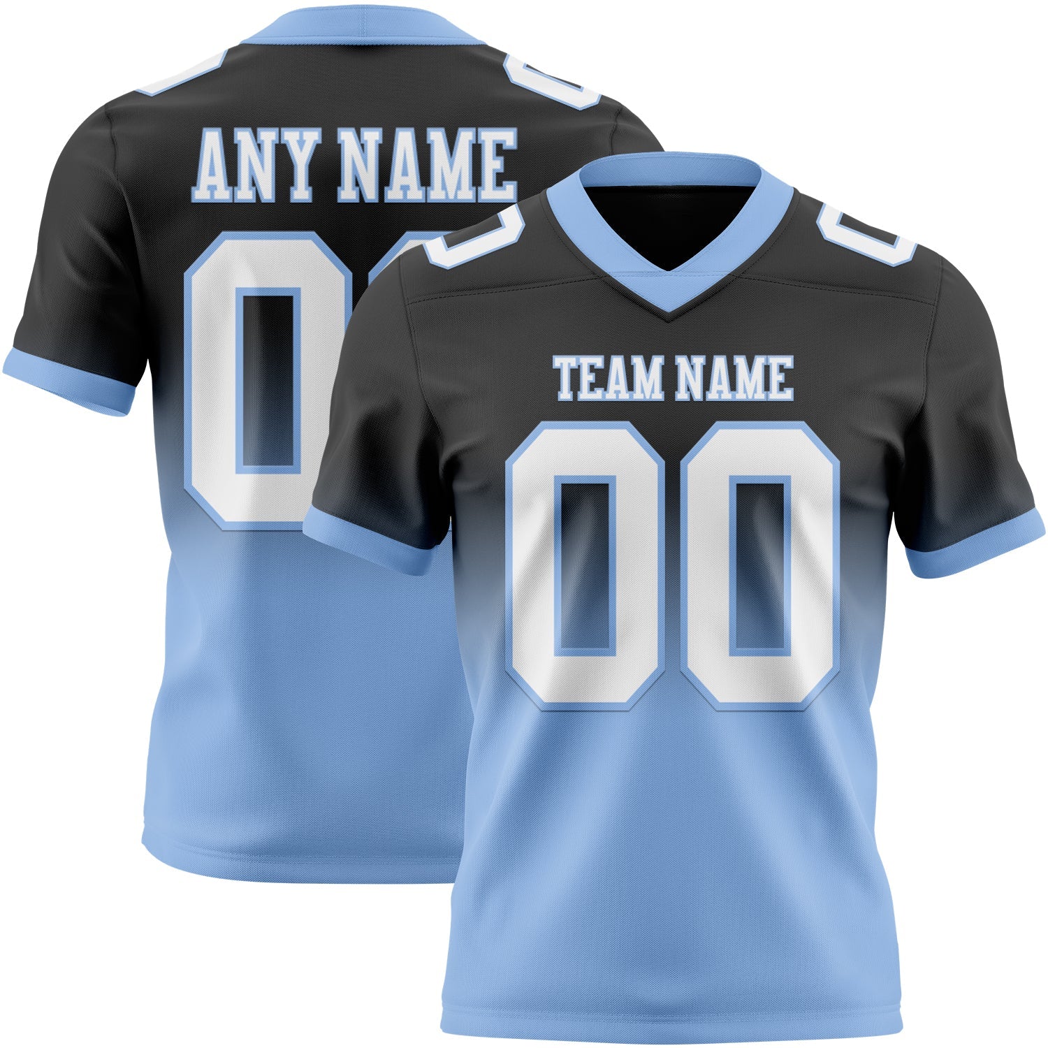 Custom Black White-Light Blue Authentic Fade Fashion Football Jersey - Main View