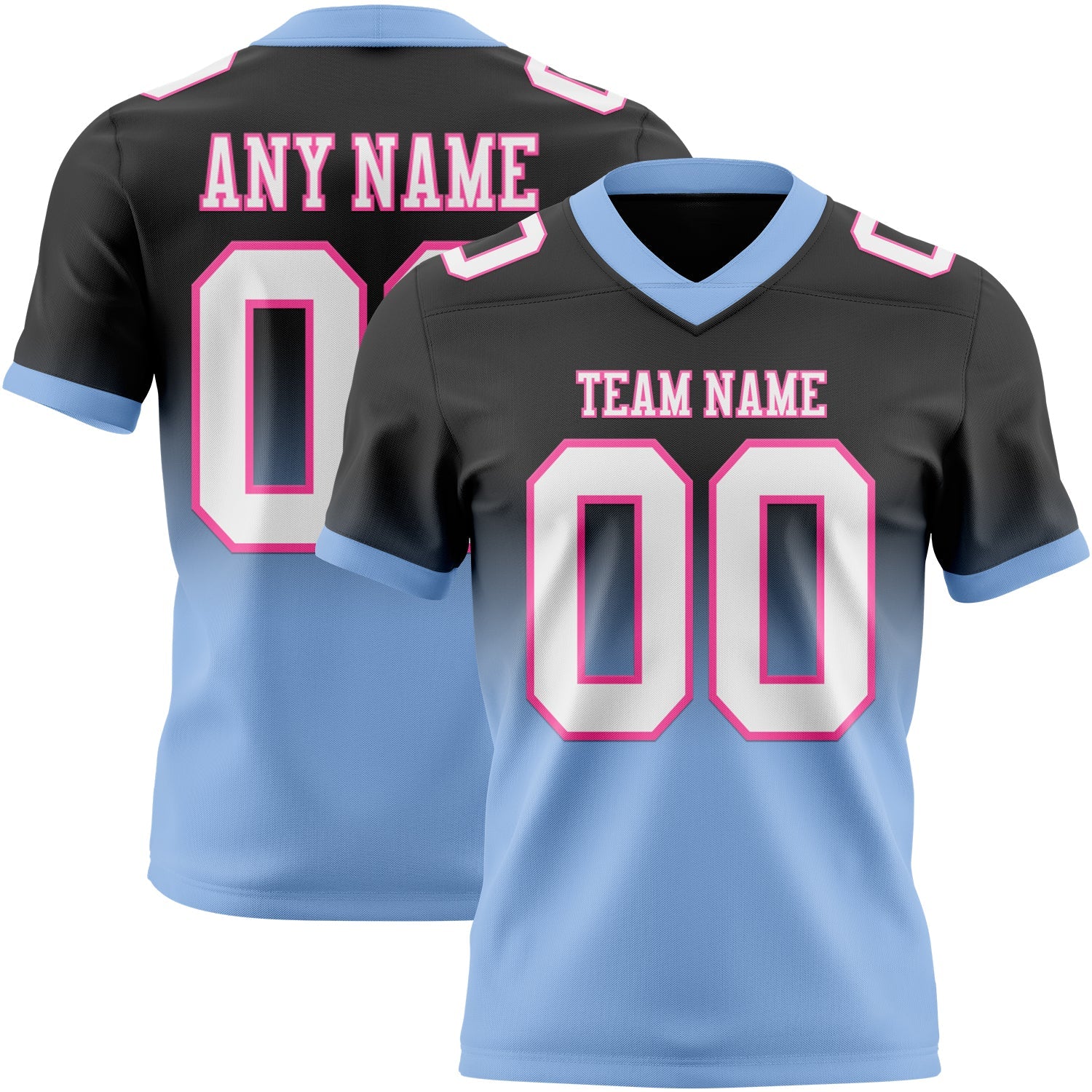 Custom Black White Light Blue-Pink Authentic Fade Fashion Football Jersey - Main View