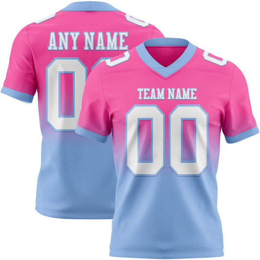 Custom Pink White-Light Blue Authentic Fade Fashion Football Jersey - Main View