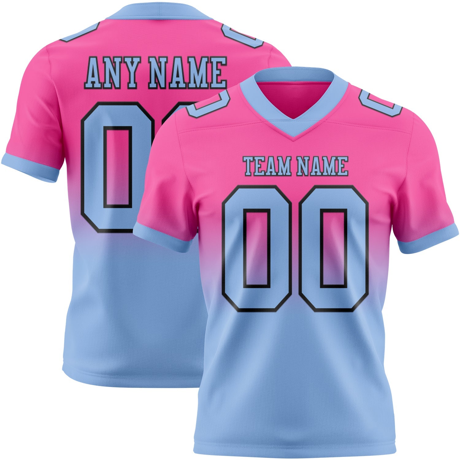 Custom Pink Light Blue-Black Authentic Fade Fashion Football Jersey - Main View