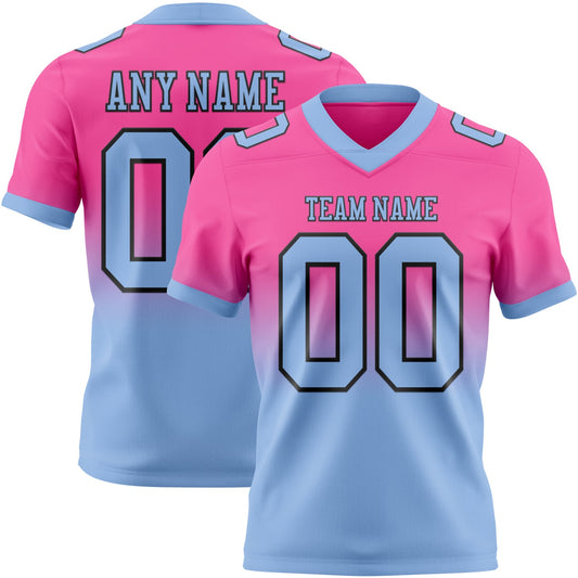 Custom Pink Light Blue-Black Authentic Fade Fashion Football Jersey - Main View