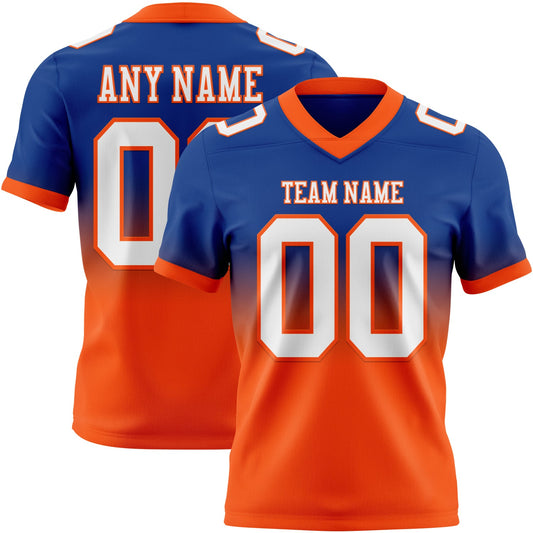 Custom Royal White-Orange Authentic Fade Fashion Football Jersey - Main View