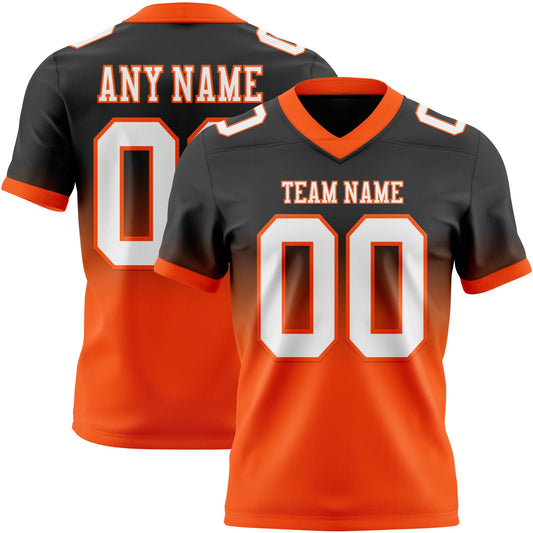Custom Black White-Orange Authentic Fade Fashion Football Jersey - Main View
