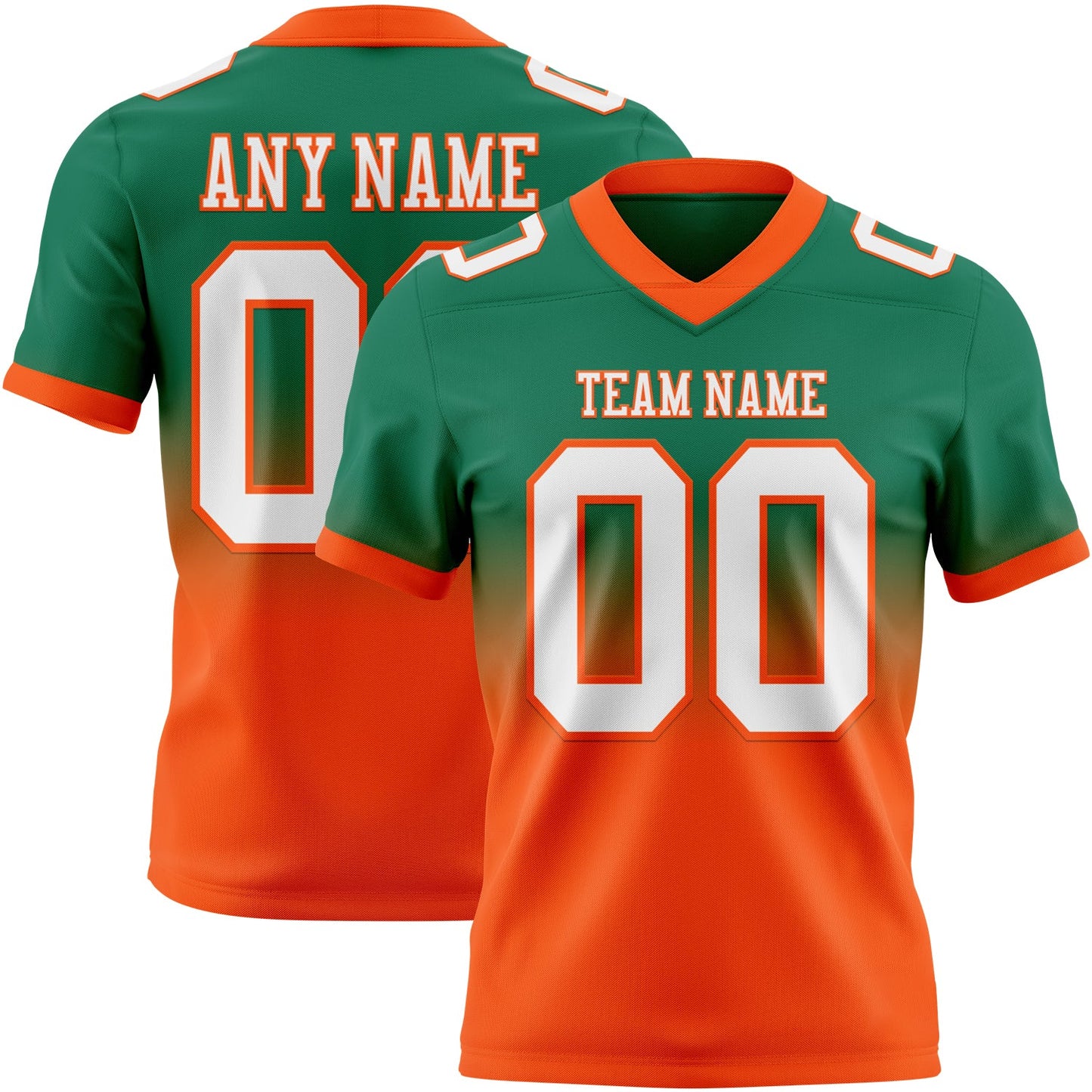Custom Kelly Green White-Orange Authentic Fade Fashion Football Jersey - Main View