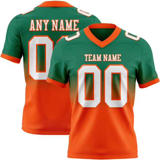 Custom Kelly Green White-Orange Authentic Fade Fashion Football Jersey - Main View