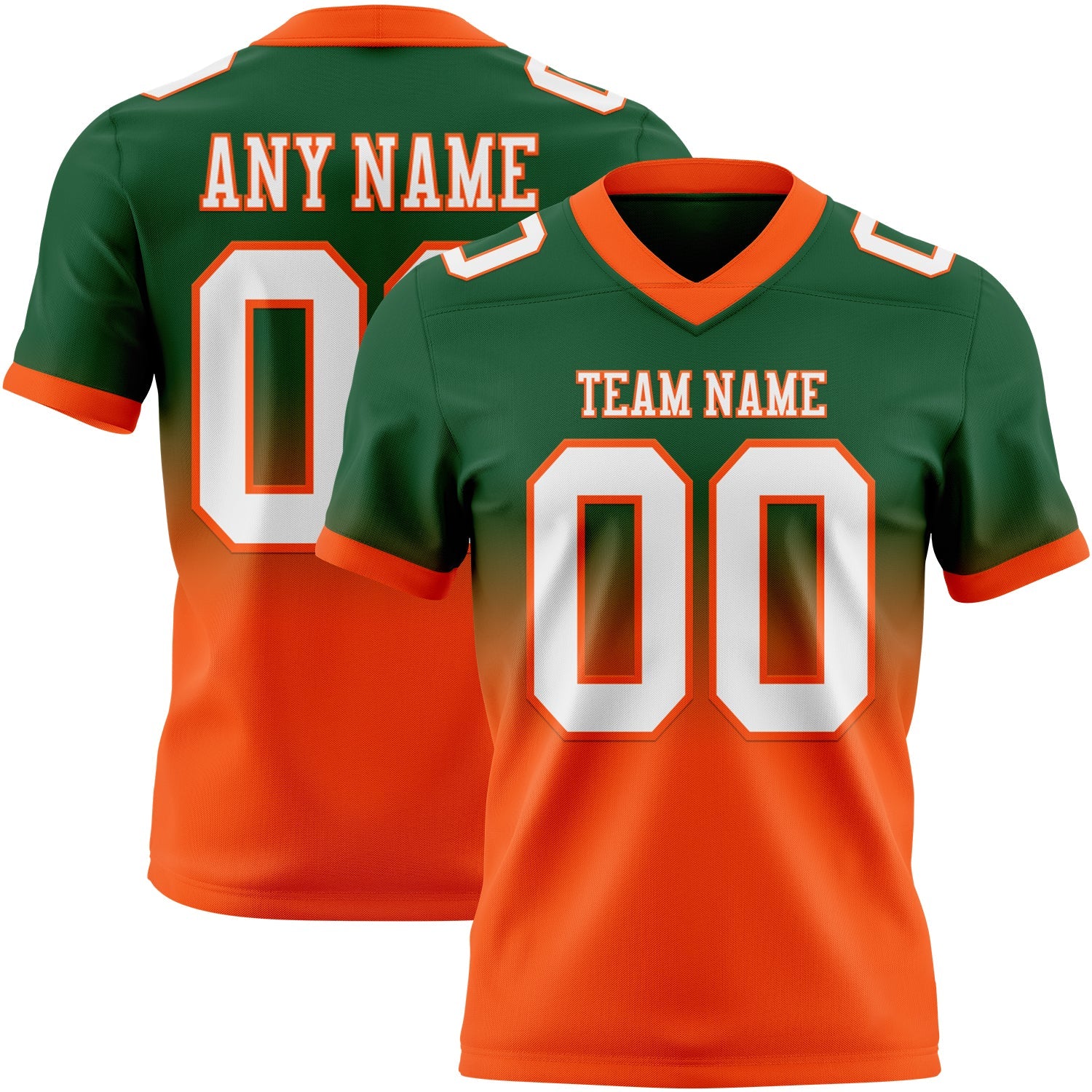 Custom Green White-Orange Authentic Fade Fashion Football Jersey - Main View