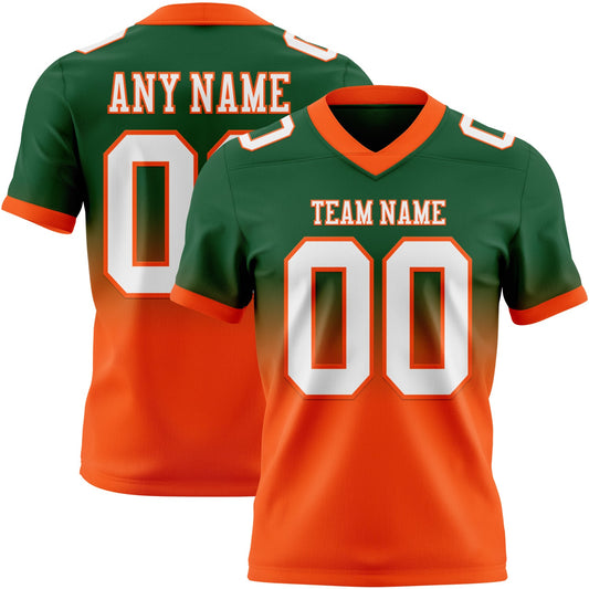 Custom Green White-Orange Authentic Fade Fashion Football Jersey - Main View