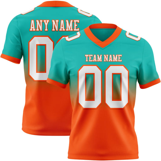 Custom Aqua White-Orange Authentic Fade Fashion Football Jersey - Main View
