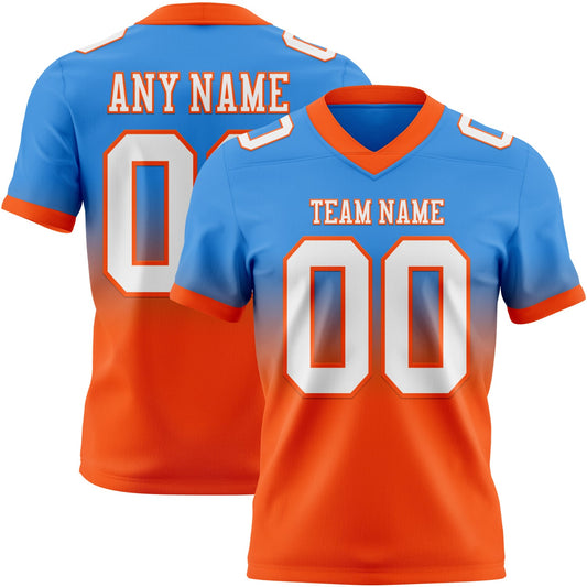 Custom Powder Blue White-Orange Authentic Fade Fashion Football Jersey - Main View