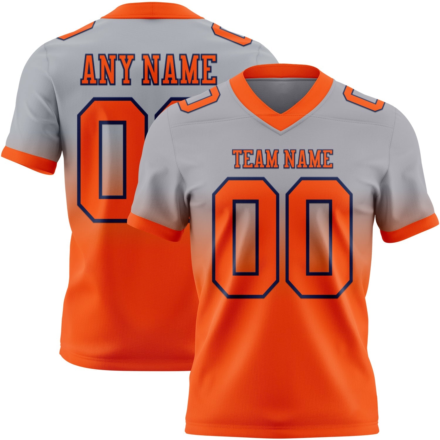 Custom Gray Orange-Navy Authentic Fade Fashion Football Jersey - Main View