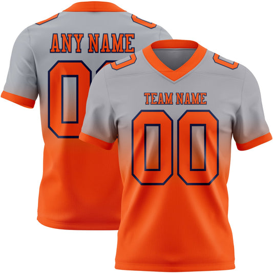 Custom Gray Orange-Navy Authentic Fade Fashion Football Jersey - Main View