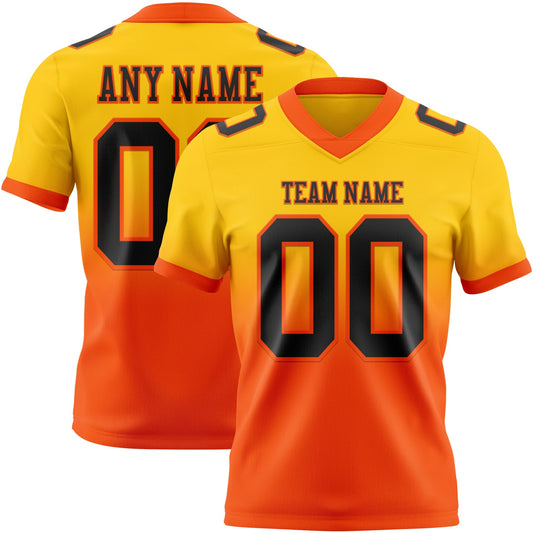 Custom Yellow Black-Orange Authentic Fade Fashion Football Jersey - Main View