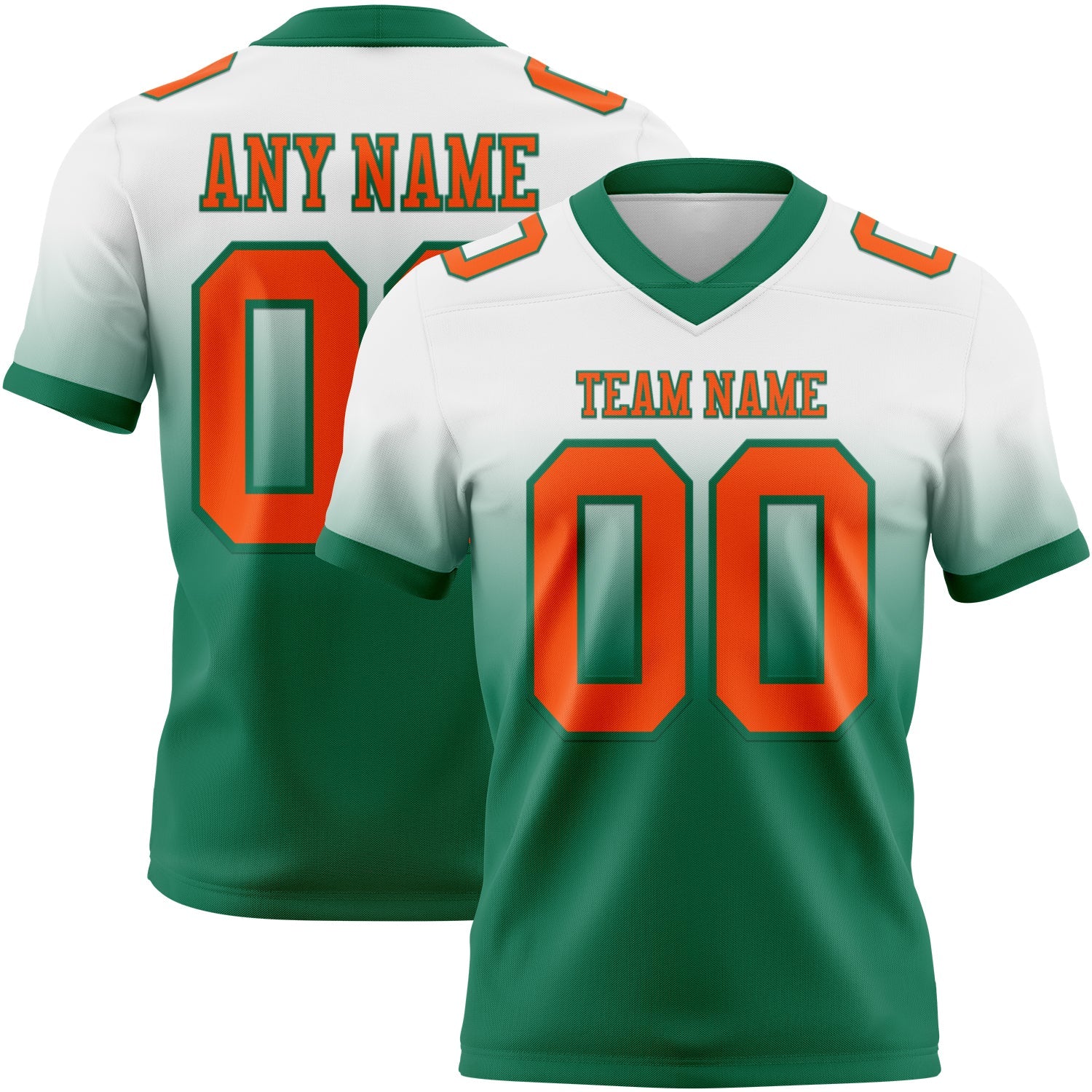Custom White Orange-Kelly Green Authentic Fade Fashion Football Jersey - Main View