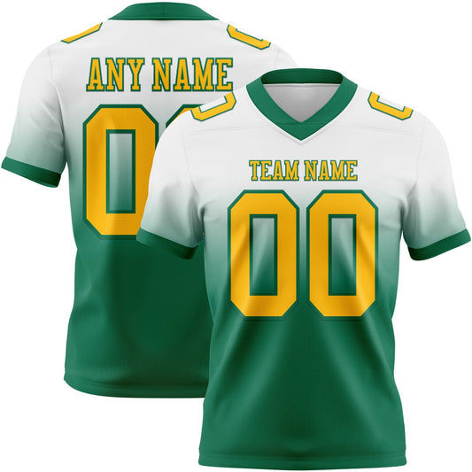 Custom White Gold-Kelly Green Authentic Fade Fashion Football Jersey - Main View