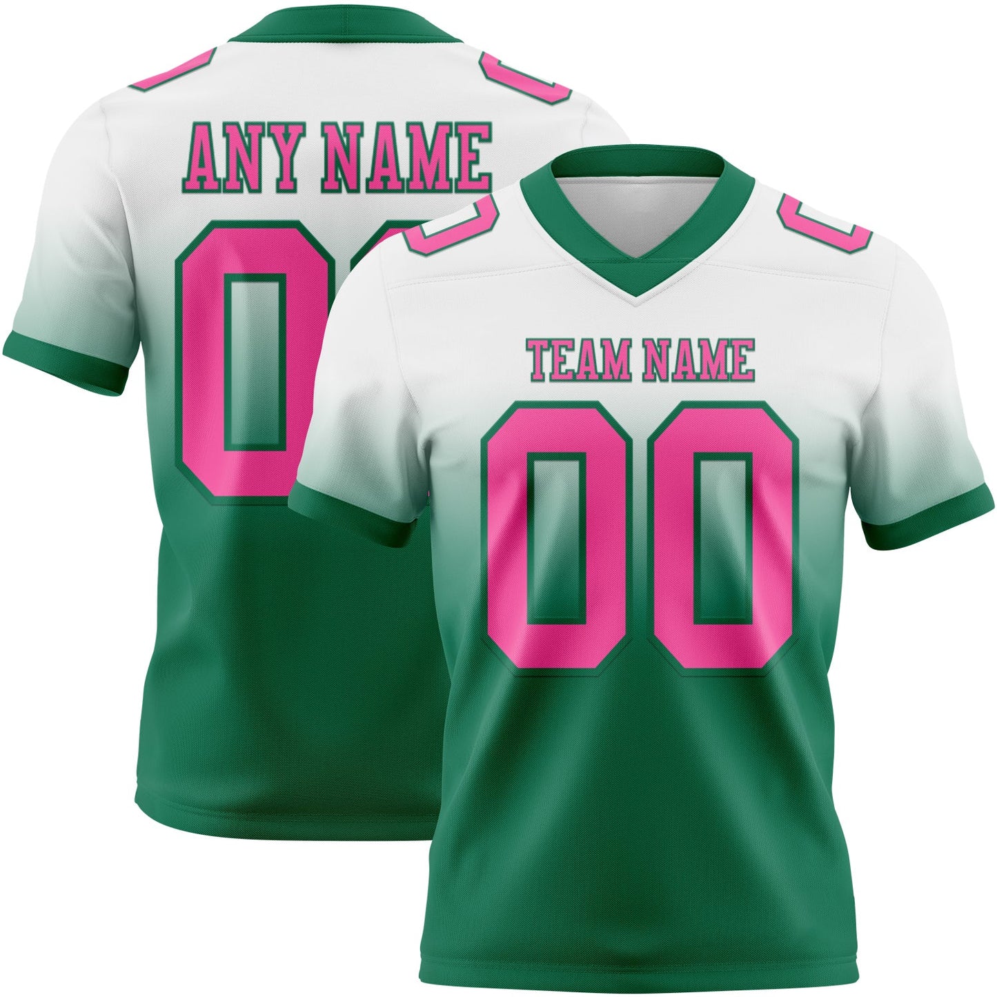 Custom White Pink-Kelly Green Authentic Fade Fashion Football Jersey - Main View
