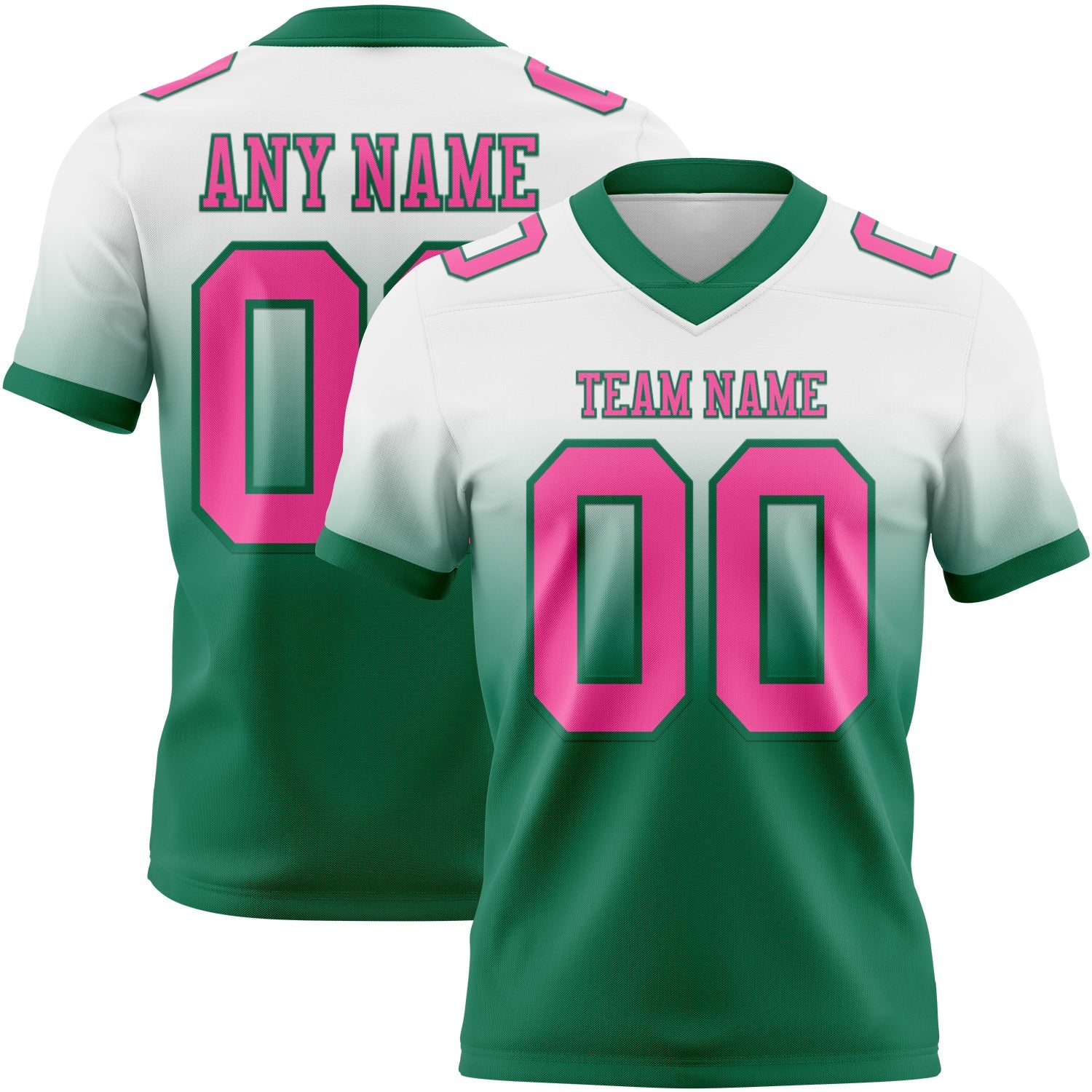 Custom White Pink-Kelly Green Authentic Fade Fashion Football Jersey - Main View