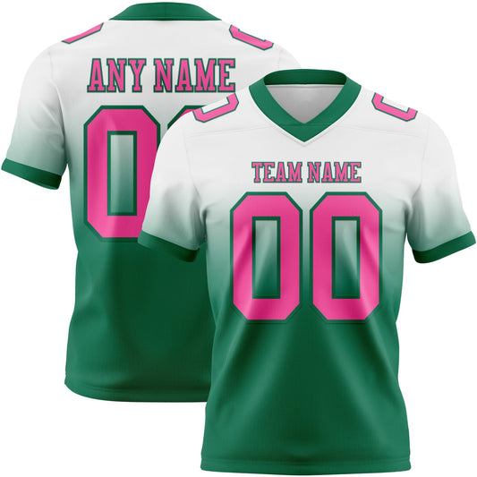 Custom White Pink-Kelly Green Authentic Fade Fashion Football Jersey - Main View