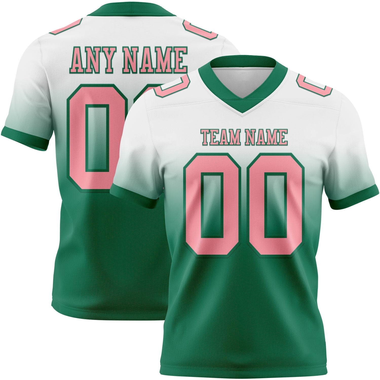 Custom White Medium Pink-Kelly Green Authentic Fade Fashion Football Jersey - Main View
