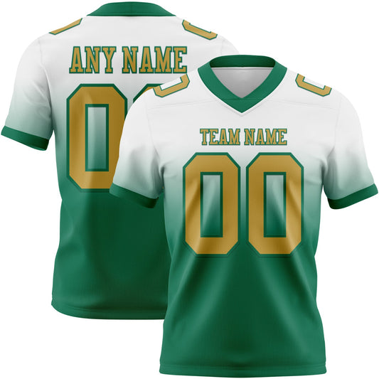Custom White Old Gold-Kelly Green Authentic Fade Fashion Football Jersey - Main View