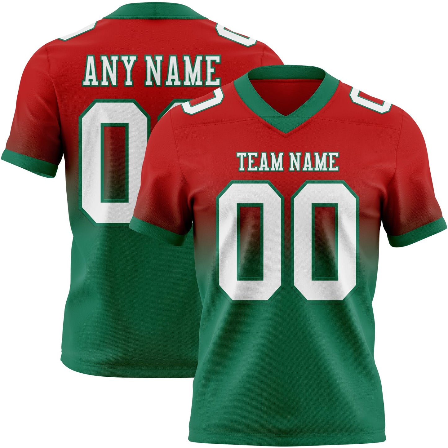 Custom Red White-Kelly Green Authentic Fade Fashion Football Jersey - Main View