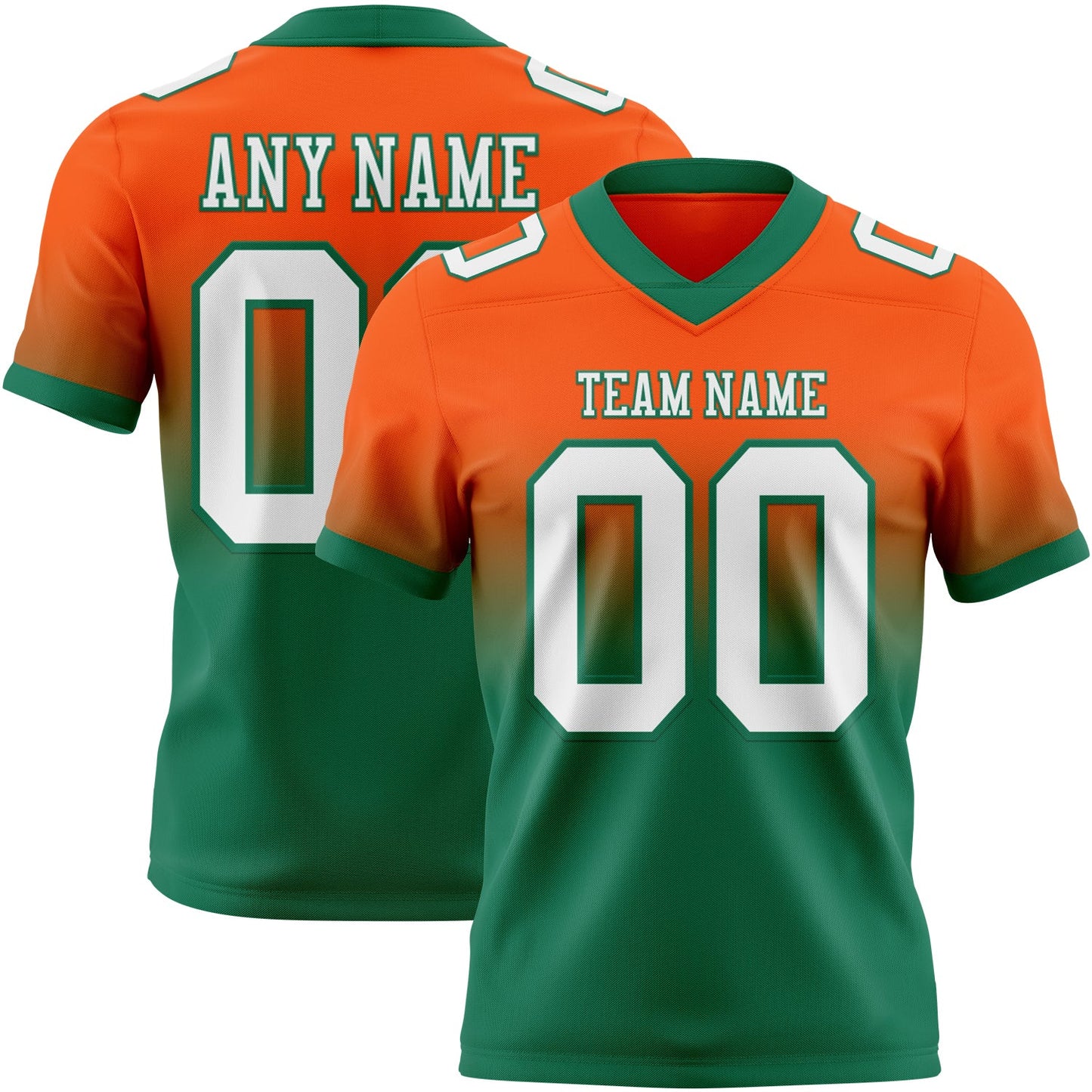 Custom Orange White-Kelly Green Authentic Fade Fashion Football Jersey - Main View